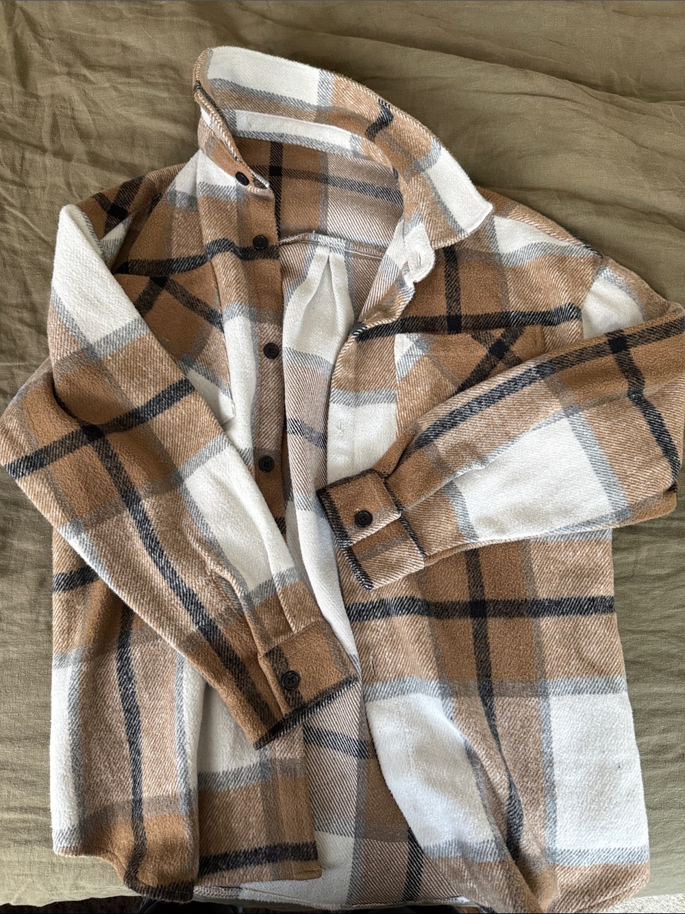 Cozy Plaid Shacket in Camel and White